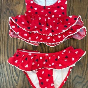 Janie and Jack Red Heart Ruffle Two-Piece Swim Bikini